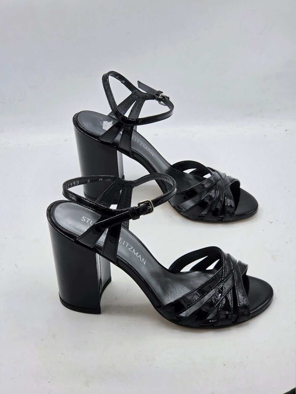 Stuart Weitzman Black Patent Leather Strappy Block Heel Sandals - Size 6M - Picture 5 of 15